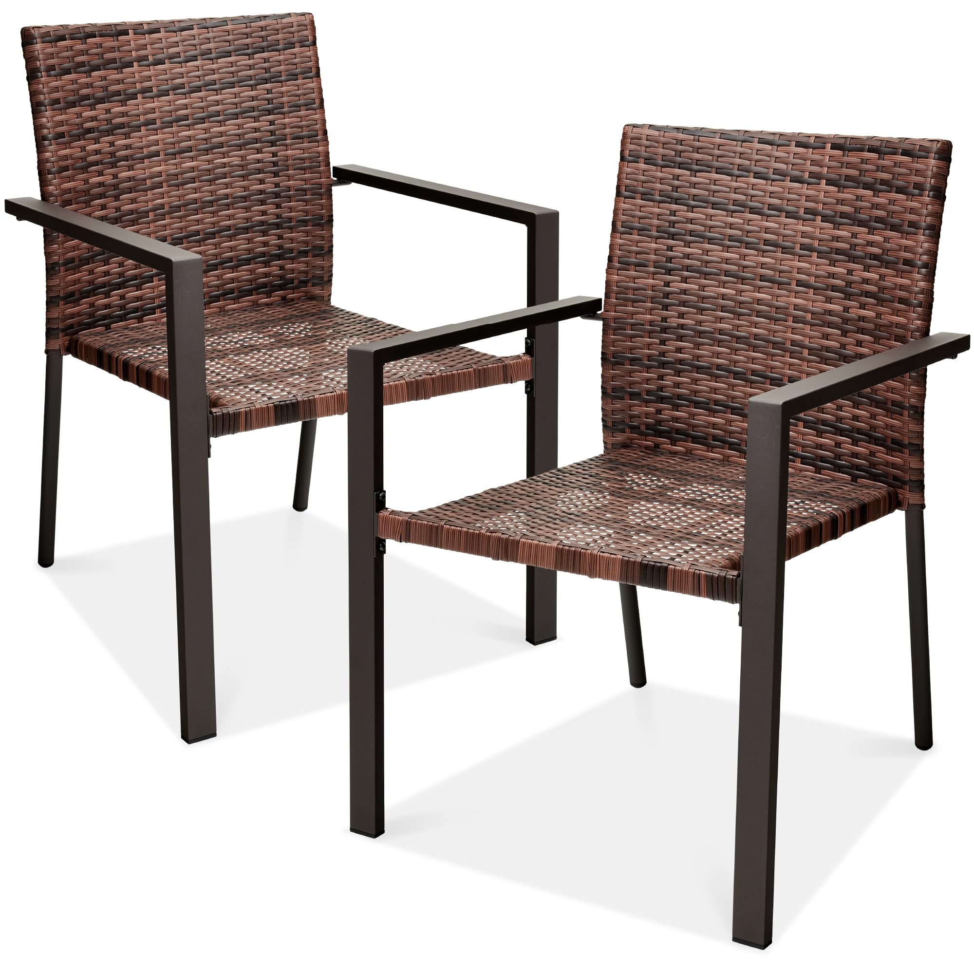 Best Choice Products Set of 2 Stackable Outdoor Wicker Dining Chairs All-Weather Firepit Armchair w/Armrests, Steel Frame for Patio, Deck, Garden, Yard - Gray