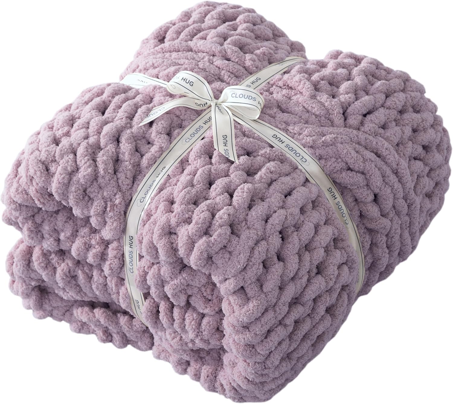 Chunky Knit Blanket Throw - 100% Hand Knitted Chunky Soft Throw Blanket for Couch, Thick and Warm Blanket for Winter, Purple, 50x60 Inches