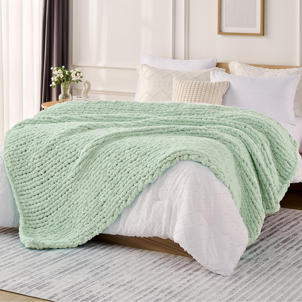 L'AGRATY Chunky Knit Blanket Throw,Soft Chenille Yarn Throw Blanket 50x60，Handmade Cable Knit Crochet Blanket,Large Knit Blankets Chunky Yarn,Rope Knot Throw Blanket for Couch Sofa Bed Home Decor