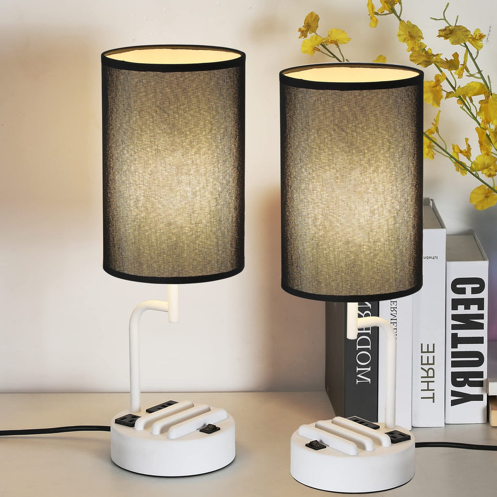 Dreamholder Table Lamp with 3 USB Charging Ports, Modern Desk Lamp with AC Outlet and Phone Stands, Perfect Bedside Lamp for Bedroom, Living Room, Office (Pack of 2), Cream
