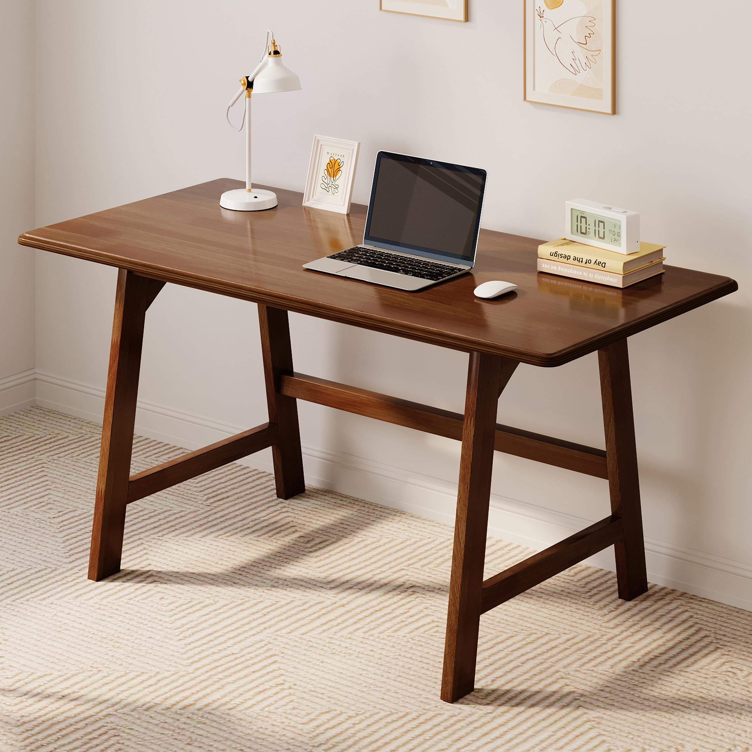IOTXY Solid Wood Writing Table - 48" W x 24" D Minimalist Computer Desk for Home Office, Work, Study, Creativity, and PC Workstation, White