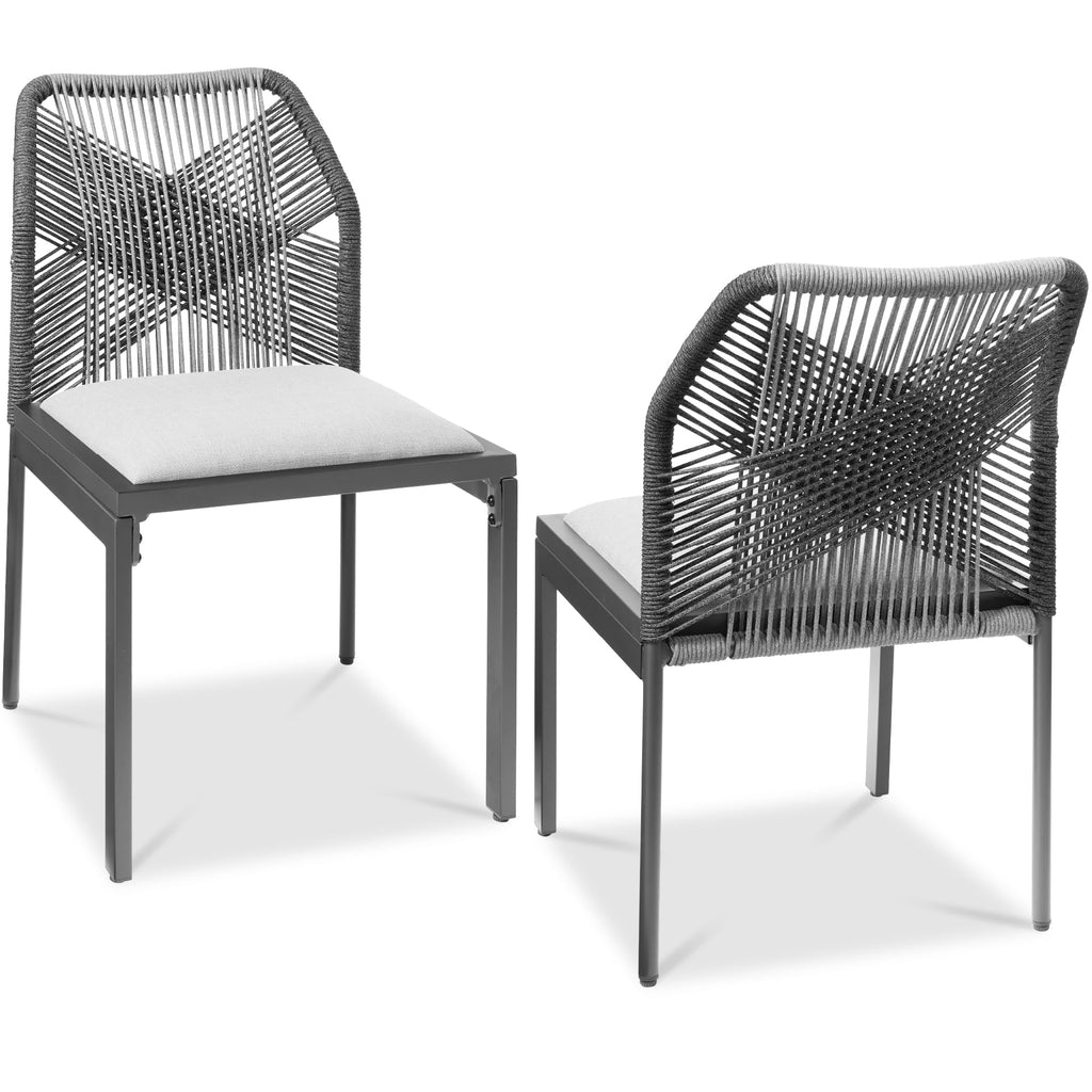 Best Choice Products Set of 2 Indoor/Outdoor Modern Dining Kitchen Chairs, All-Weather Rope Woven Design, Padded Cushions, Aluminum Frame for Dining Room, Living Room - Gray/Meteor