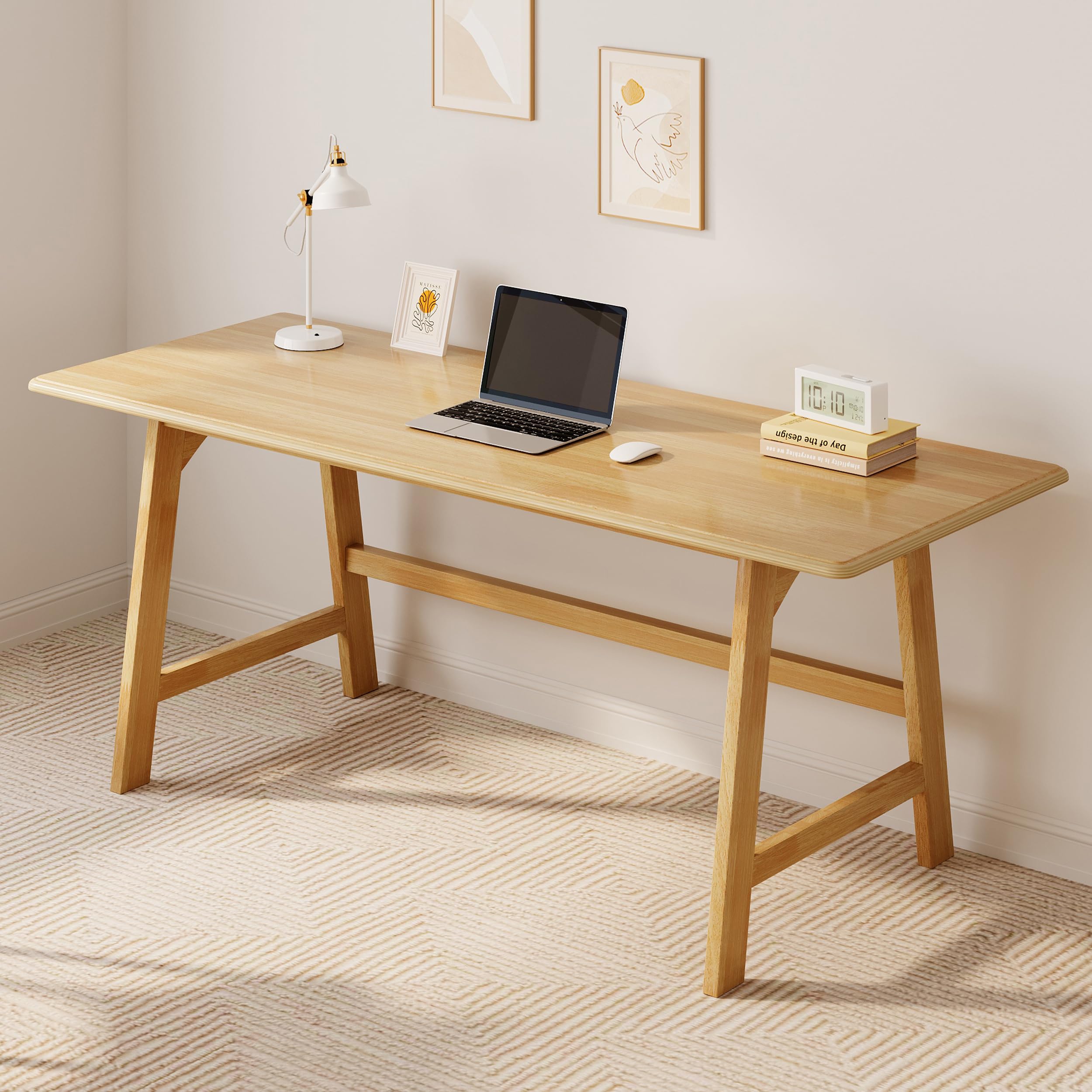 IOTXY Solid Wood Writing Table - 48" W x 24" D Minimalist Computer Desk for Home Office, Work, Study, Creativity, and PC Workstation, White