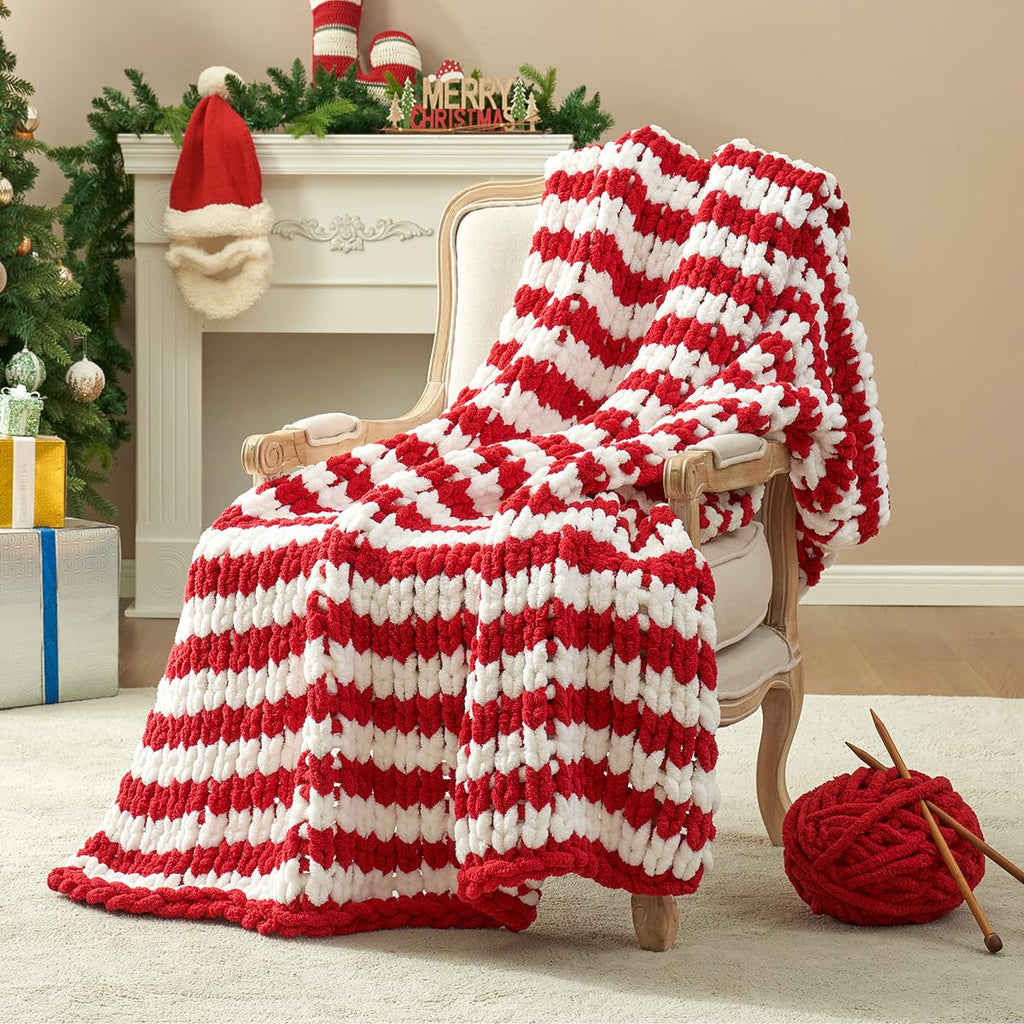 Amélie Home Chunky Knit Throw Blanket for Couch, Soft Chenille Handmade Crochet Throw Rope Knit Blanket for Bed, 40"x50", Ivory