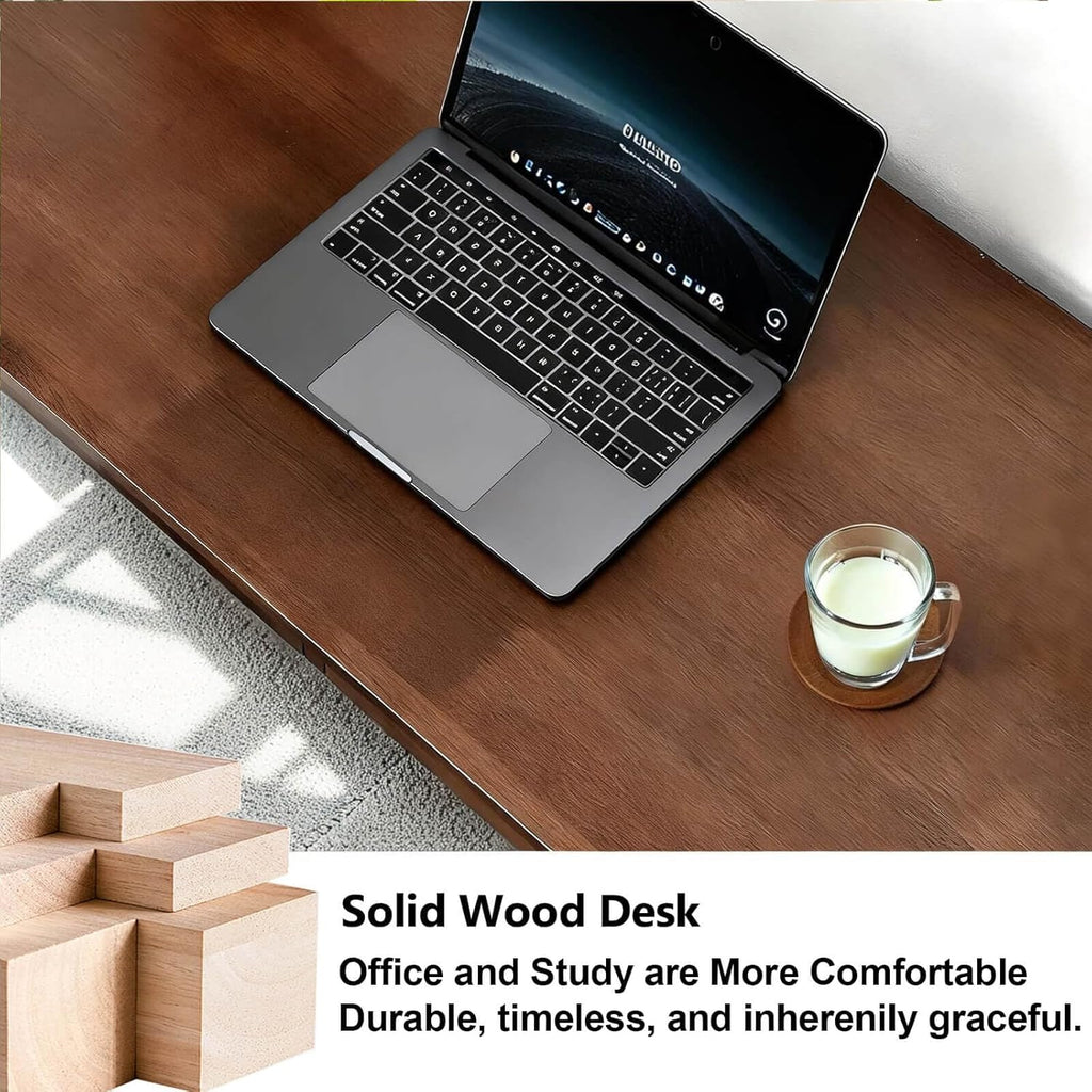 Solid Wood Desk,47" Solid Wood Writing Desk with Drawers,Oak Mid Century Modern Small Computer for Small Spaces Home Office