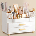 White Large Vanity Cosmetic Organizer with Brush Holder for Skincare & Makeup Storage