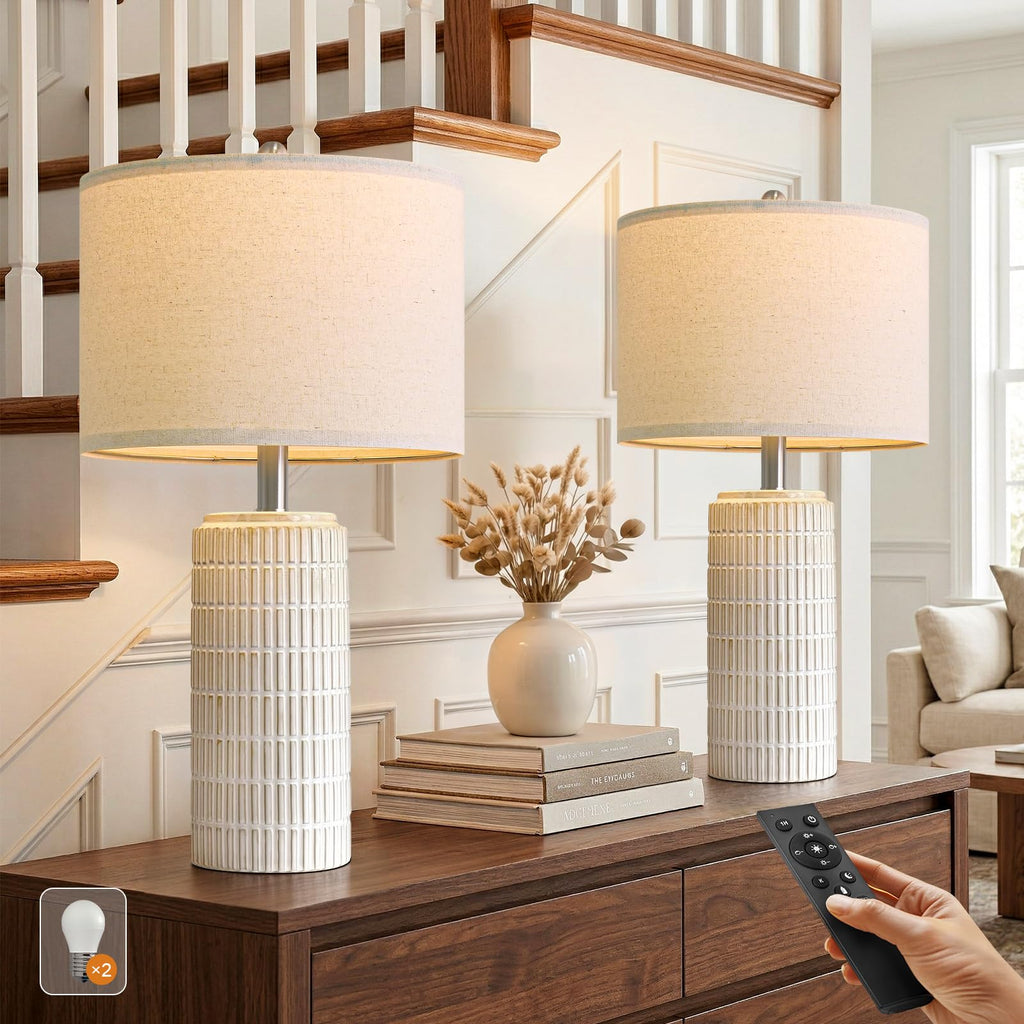 PoKat 23'' Bedside Table Lamp for Bedroom Nightstands, Birthday Gifts for Women Mom, House Warming Gifts New Home Decor, Ceramic Desk Lamp for Living Room, White Modern Bedroom Lamp