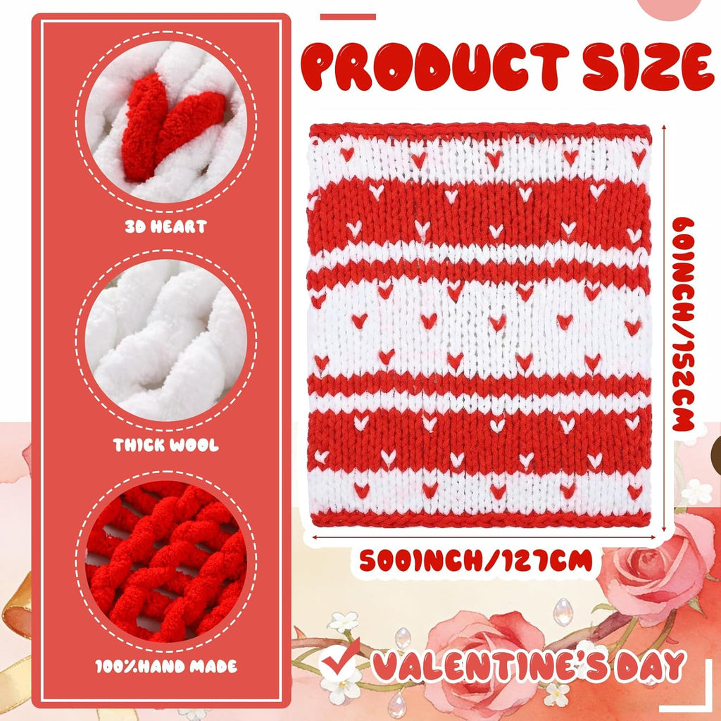 Mindsoft Chunky Knit Throw Blanket Large 50" X 60" Handmade Cream Chenille Loop Yarn Fluffy Soft Knitted Throw Big Cozy Thick Cable Knit Crochet Blanket for Couch Sofa Bed(Red,Heart)