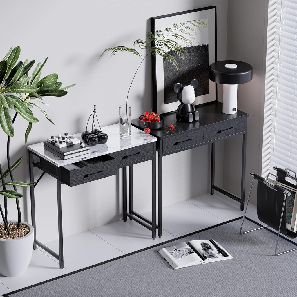 Pamray 32 Inch Small Computer Desk with 2 Drawers for Bedroom Study Writing Home Office Table for Small Spaces Black