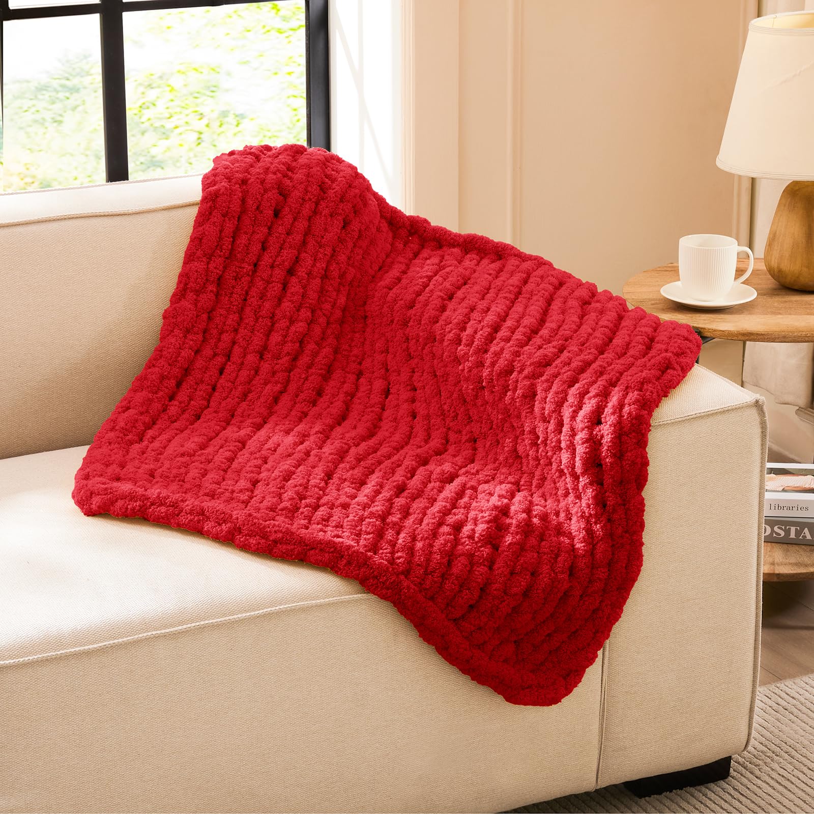 L'AGRATY Chunky Knit Blanket Throw,Soft Chenille Yarn Throw Blanket 50x60，Handmade Cable Knit Crochet Blanket,Large Knit Blankets Chunky Yarn,Rope Knot Throw Blanket for Couch Sofa Bed Home Decor