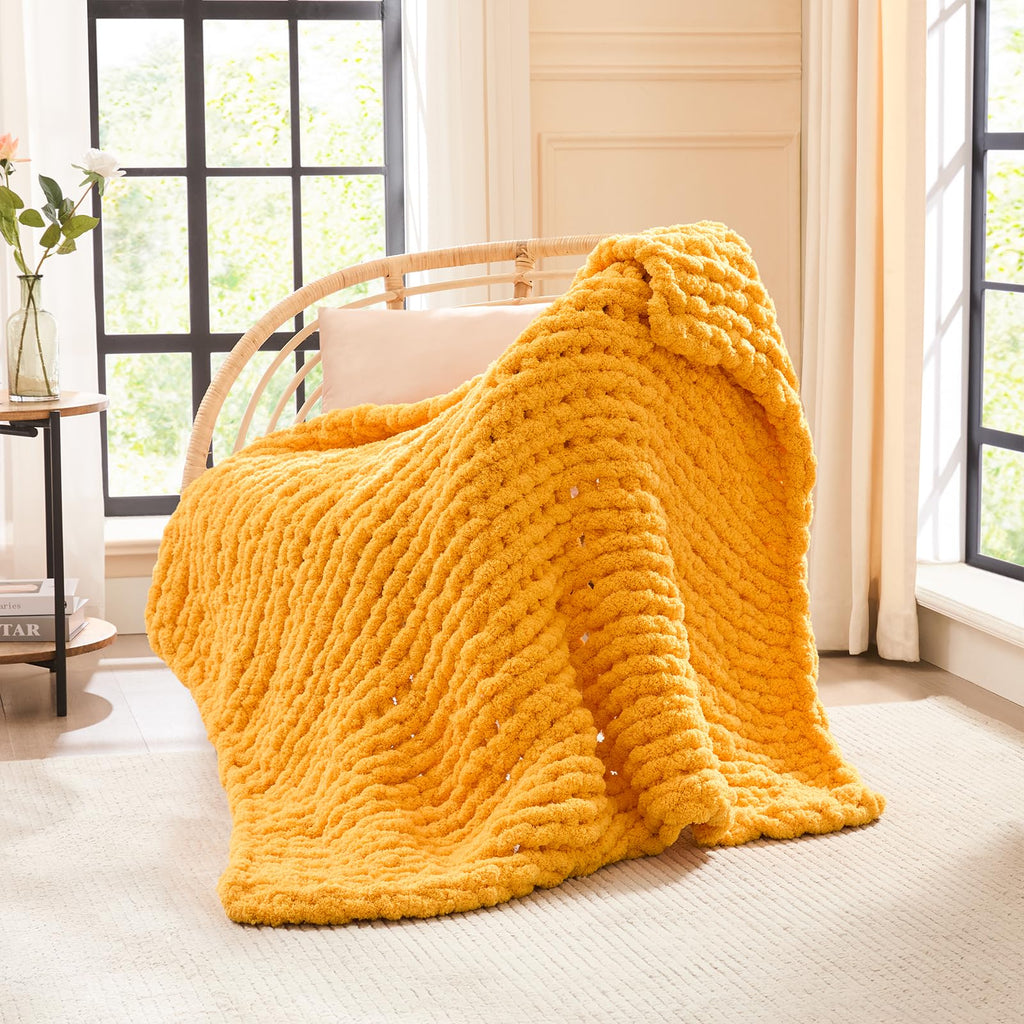 L'AGRATY Chunky Knit Blanket Throw,Soft Chenille Yarn Throw Blanket 50x60，Handmade Cable Knit Crochet Blanket,Large Knit Blankets Chunky Yarn,Rope Knot Throw Blanket for Couch Sofa Bed Home Decor