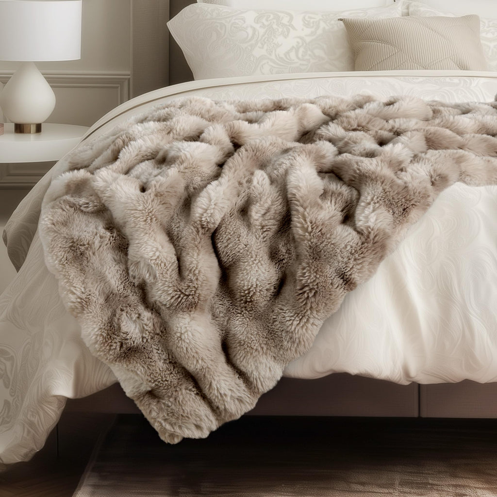 Ultra Soft Cozy Faux Fur Throw Blanket, Fuzzy Plush Thick Bubble Blanket, Oversize Luxury Fluffy Blanket for Couch, Sofa, Bedroom, and Living Room, 50x60 Inches, Light Brown