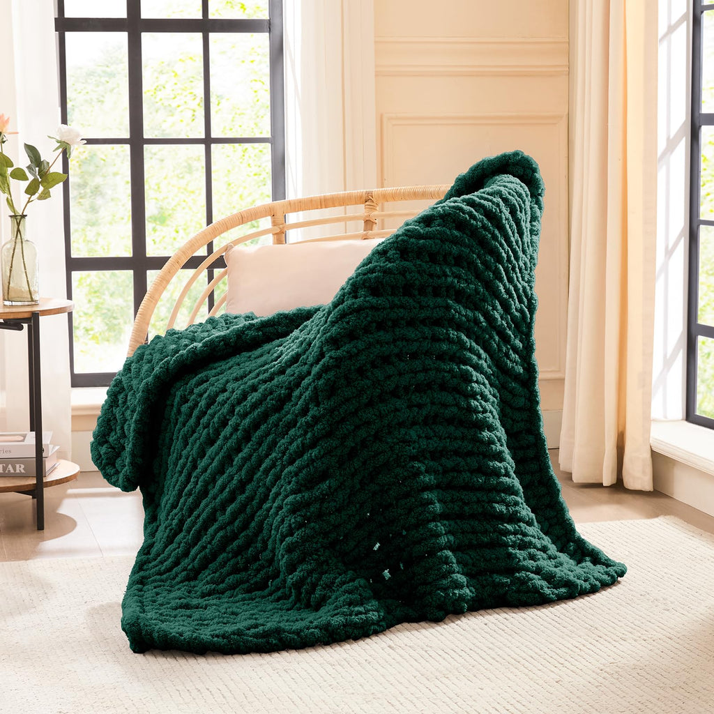 L'AGRATY Chunky Knit Blanket Throw,Soft Chenille Yarn Throw Blanket 50x60，Handmade Cable Knit Crochet Blanket,Large Knit Blankets Chunky Yarn,Rope Knot Throw Blanket for Couch Sofa Bed Home Decor