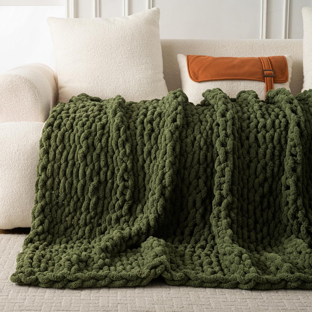Ultra Soft Chunky Knit Throw Blanket 50x70 Hand Knitted Warm Chenille Throw Blanket, Home Decor Soft Thick Yarn Cable Knit Blanket Breathable Fleece Banket Christmas for Couch Bed Sofa Best Gift