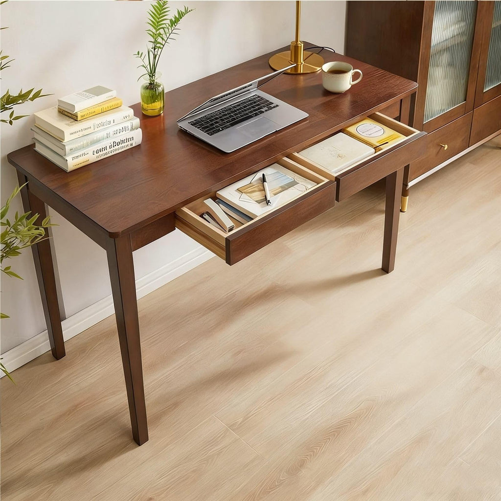 Solid Wood Desk,47" Solid Wood Writing Desk with Drawers,Oak Mid Century Modern Small Computer for Small Spaces Home Office