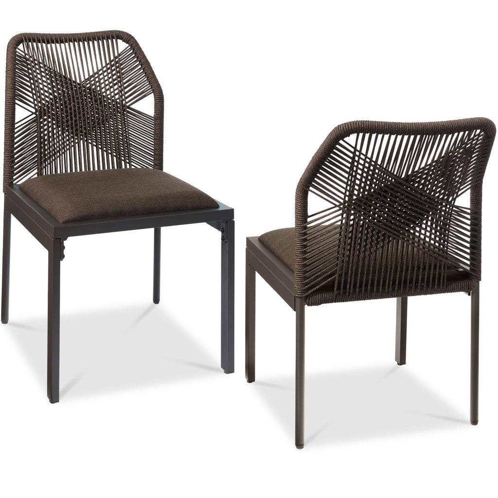 Best Choice Products Set of 2 Indoor/Outdoor Modern Dining Kitchen Chairs, All-Weather Rope Woven Design, Padded Cushions, Aluminum Frame for Dining Room, Living Room - Gray/Meteor