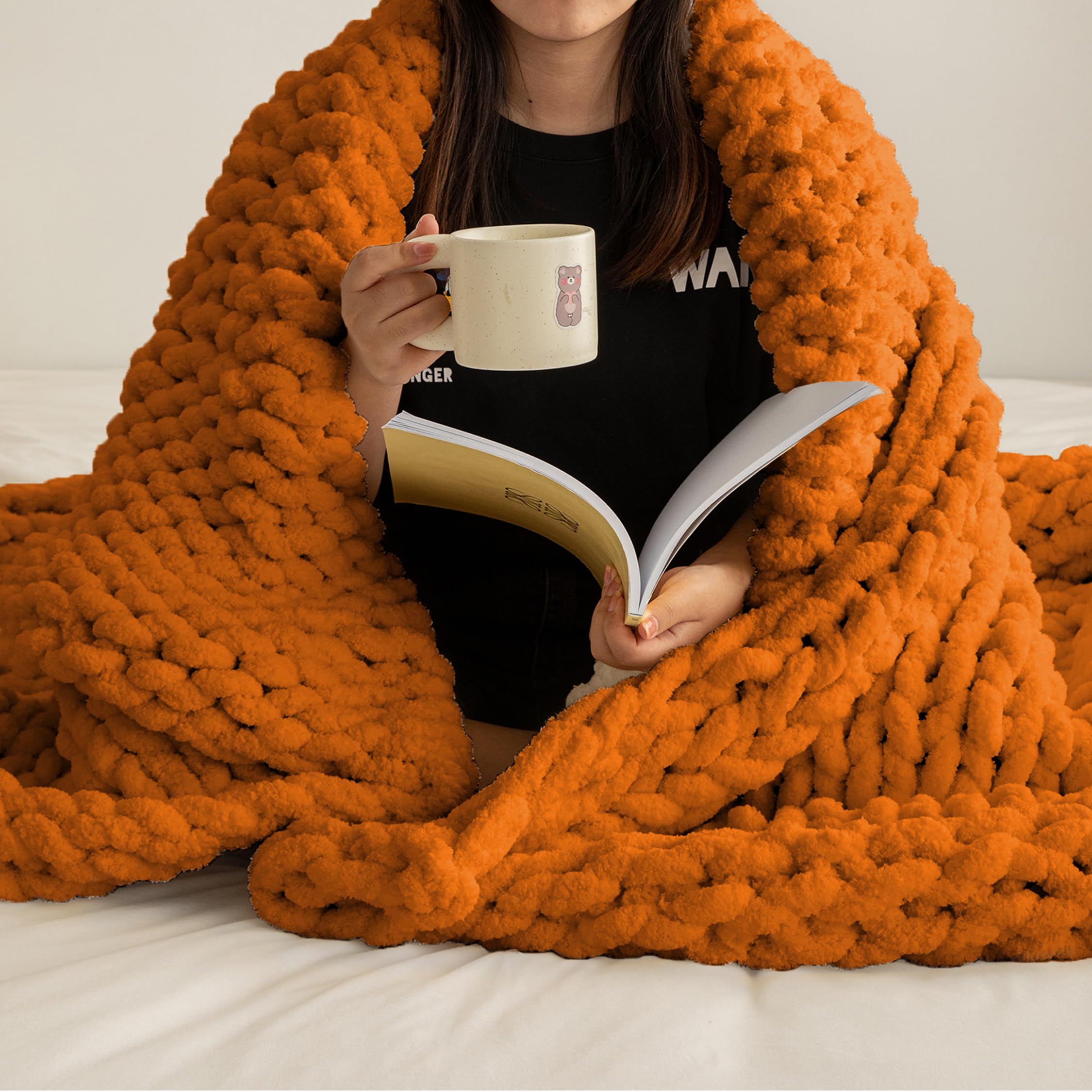 ATMOSURELY Ultra Soft Sage Green Chunky Knit Throw Blanket Cozy Fluffy Chenille Yarn Handmade Cable Knit Crochet Blanket for Bed Sofa Couch 50x60 Inches (Sage Green, 50"x60")