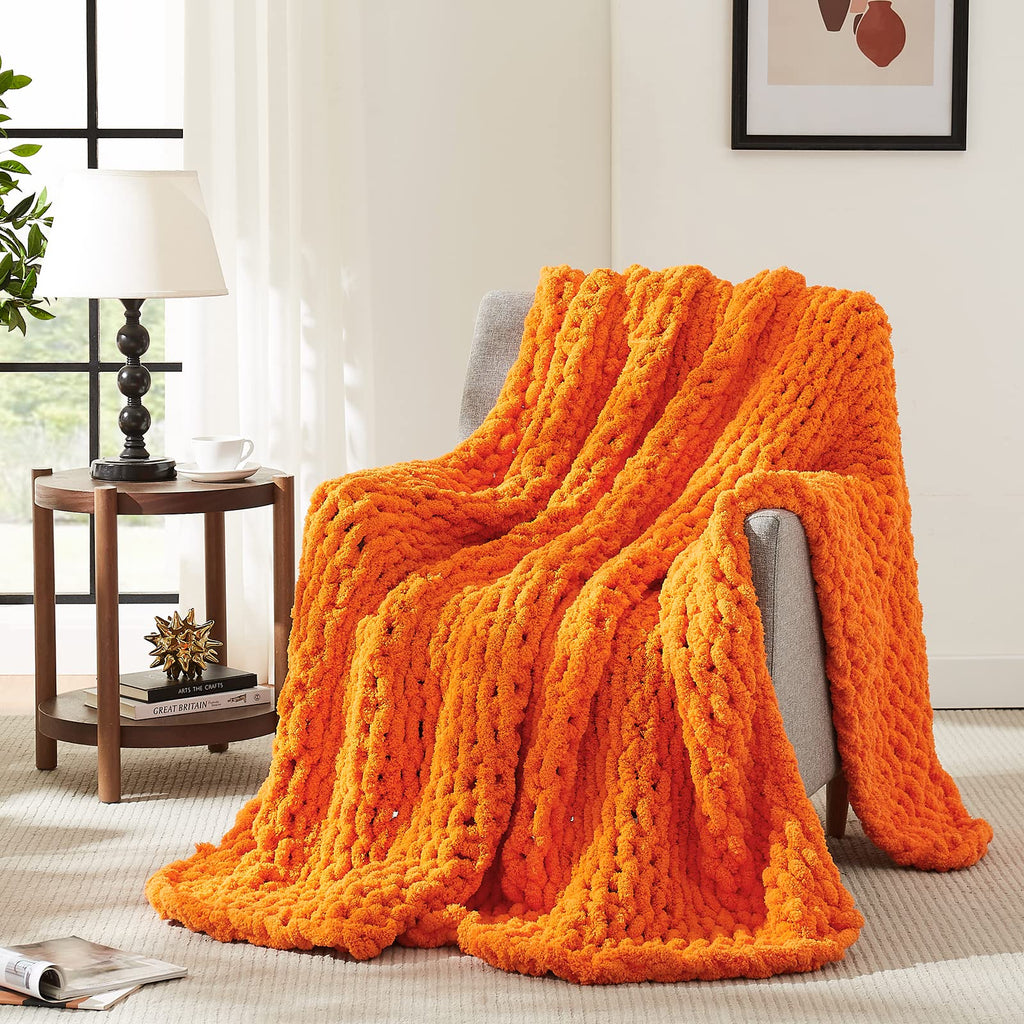 L'AGRATY Chunky Knit Blanket Throw,Soft Chenille Yarn Throw Blanket 50x60，Handmade Cable Knit Crochet Blanket,Large Knit Blankets Chunky Yarn,Rope Knot Throw Blanket for Couch Sofa Bed Home Decor