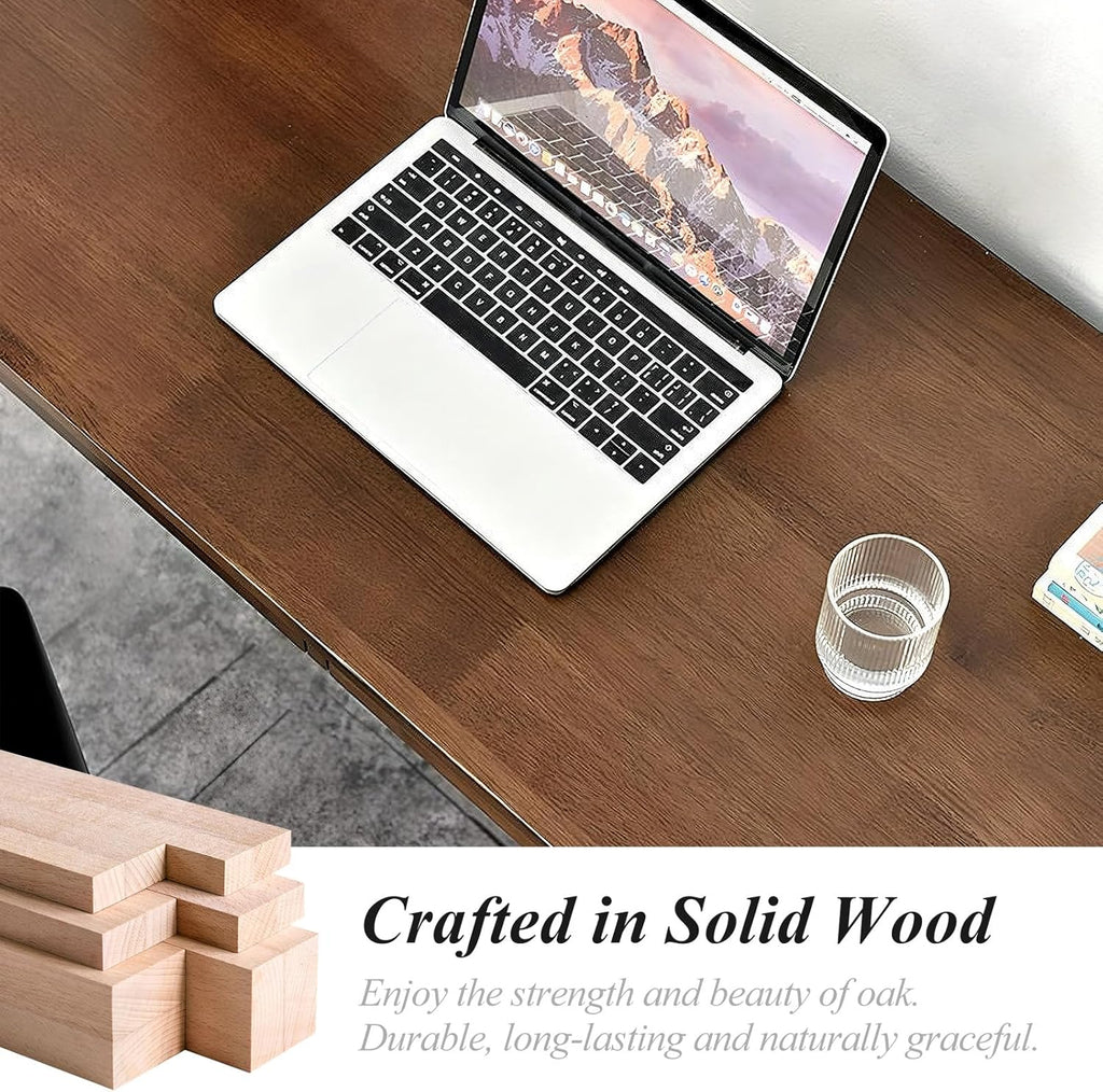 Solid Wood Computer Desk with Drawers, Modern Writing Desk for Home Office, Mid Century Modern Desk, Oak Study Table, 35.4x19.9x29.5 inches (Single Drawer), Walnut