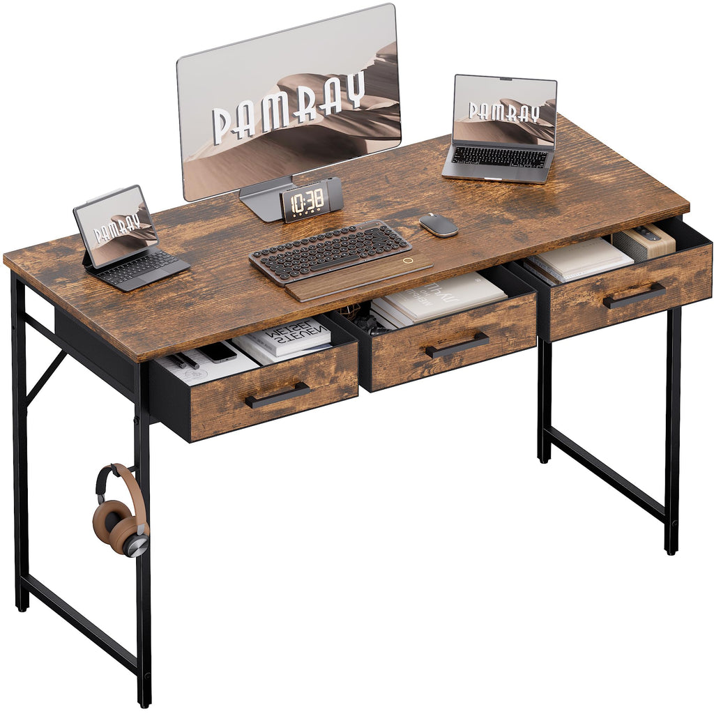 Pamray 32 Inch Small Computer Desk with 2 Drawers for Bedroom Study Writing Home Office Table for Small Spaces Black