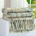 Multi-Color Green Cable Woven Throw Blanket for Couch,60"X80" Boho Style Textured Blankets for Home Decor,Super Soft Warm Cozy Chunky Blanket with Decorative Tassels for Bed and Sofa