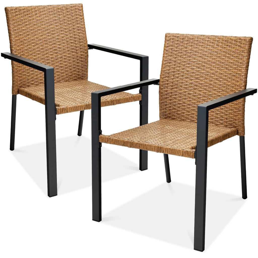 Best Choice Products Set of 2 Stackable Outdoor Wicker Dining Chairs All-Weather Firepit Armchair w/Armrests, Steel Frame for Patio, Deck, Garden, Yard - Gray