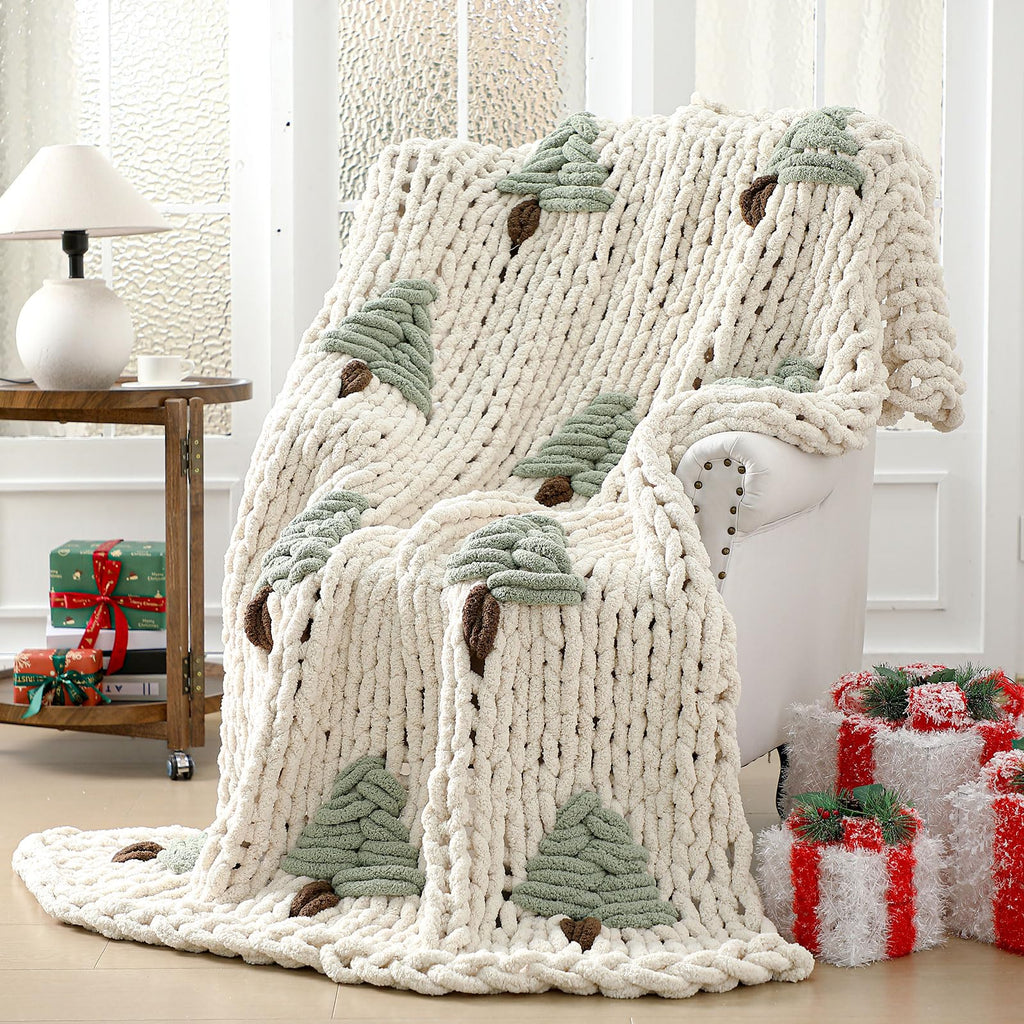 Mindsoft Chunky Knit Throw Blanket Large 50" X 60" Handmade Cream Chenille Loop Yarn Fluffy Soft Knitted Throw Big Cozy Thick Cable Knit Crochet Blanket for Couch Sofa Bed(Red,Heart)