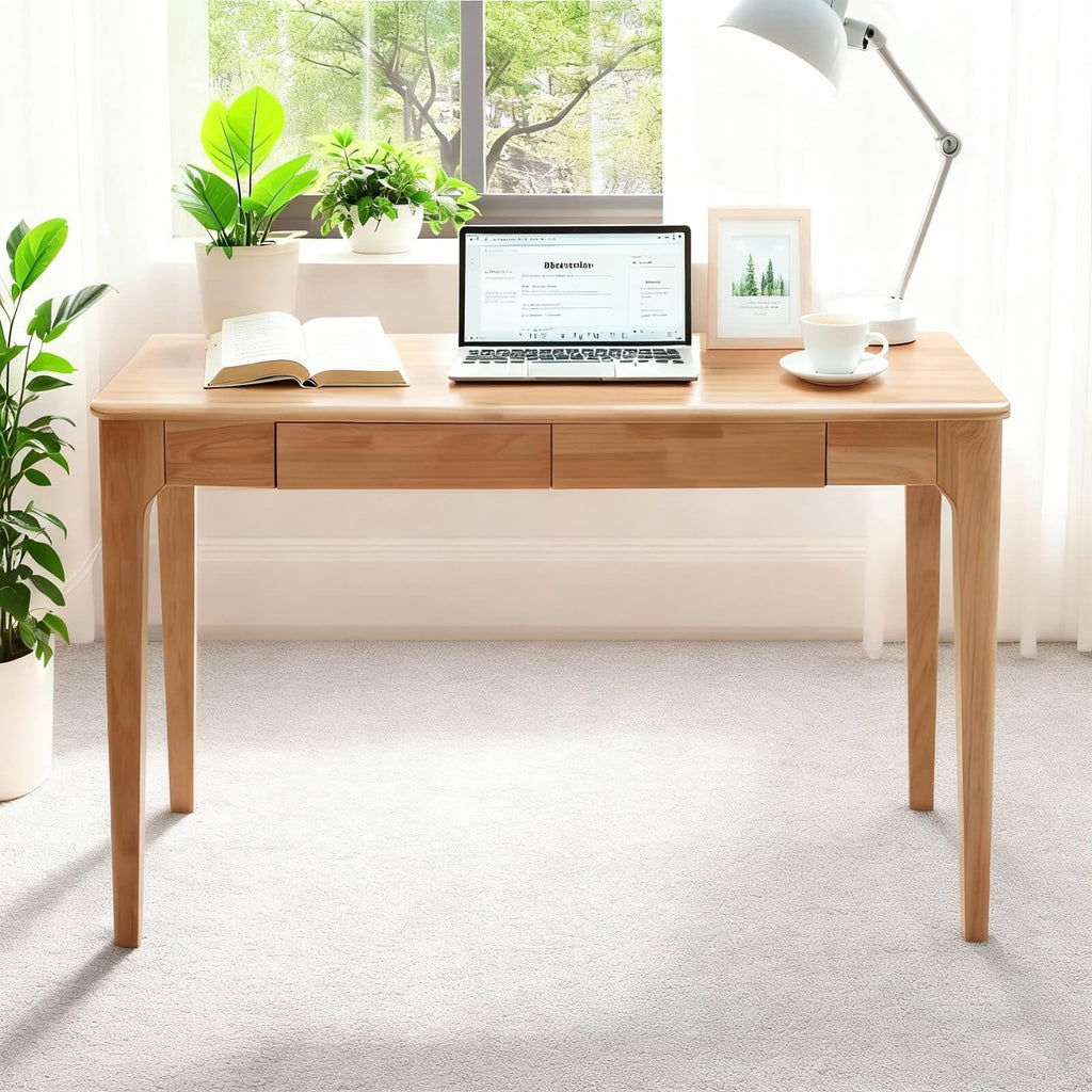 Solid Wood Desk,47" Solid Wood Writing Desk with Drawers,Oak Mid Century Modern Small Computer for Small Spaces Home Office