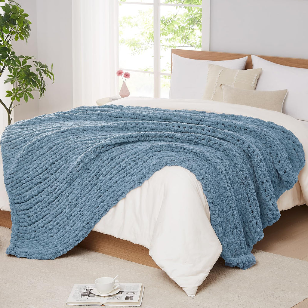 L'AGRATY Chunky Knit Blanket Throw,Soft Chenille Yarn Throw Blanket 50x60，Handmade Cable Knit Crochet Blanket,Large Knit Blankets Chunky Yarn,Rope Knot Throw Blanket for Couch Sofa Bed Home Decor