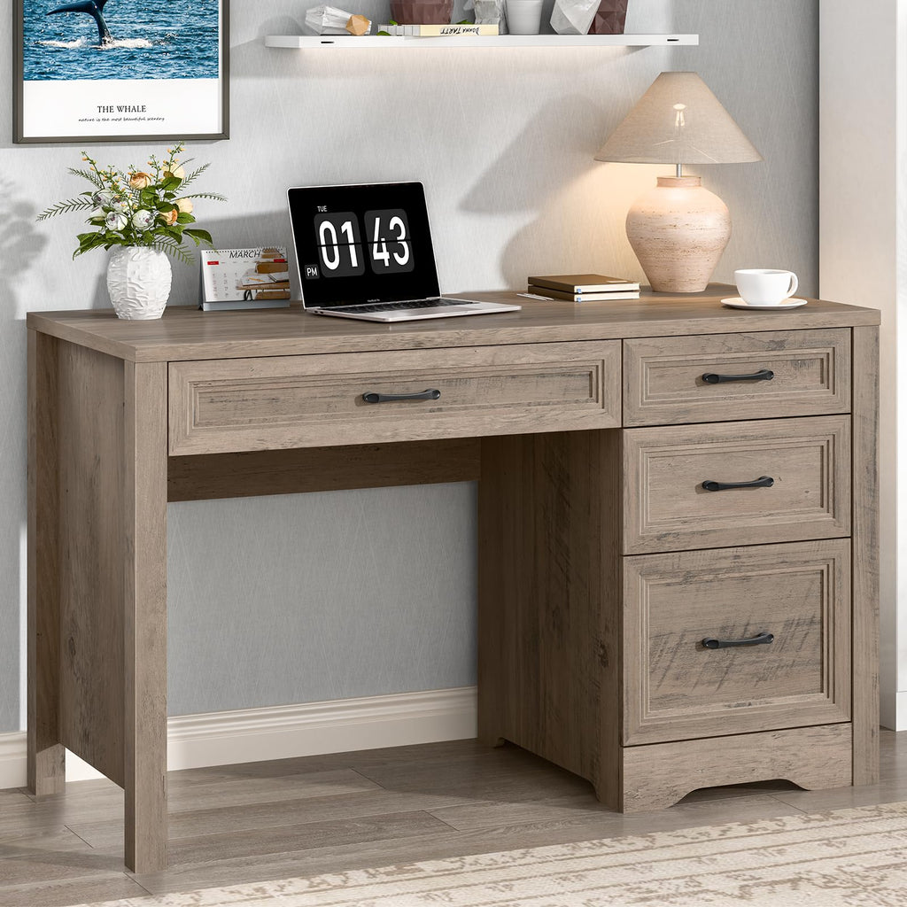 Vabches Farmhouse Executive Desk with Storage and Ample File Drawer, Rustic Large Home Writing Desk for Bedroom, White