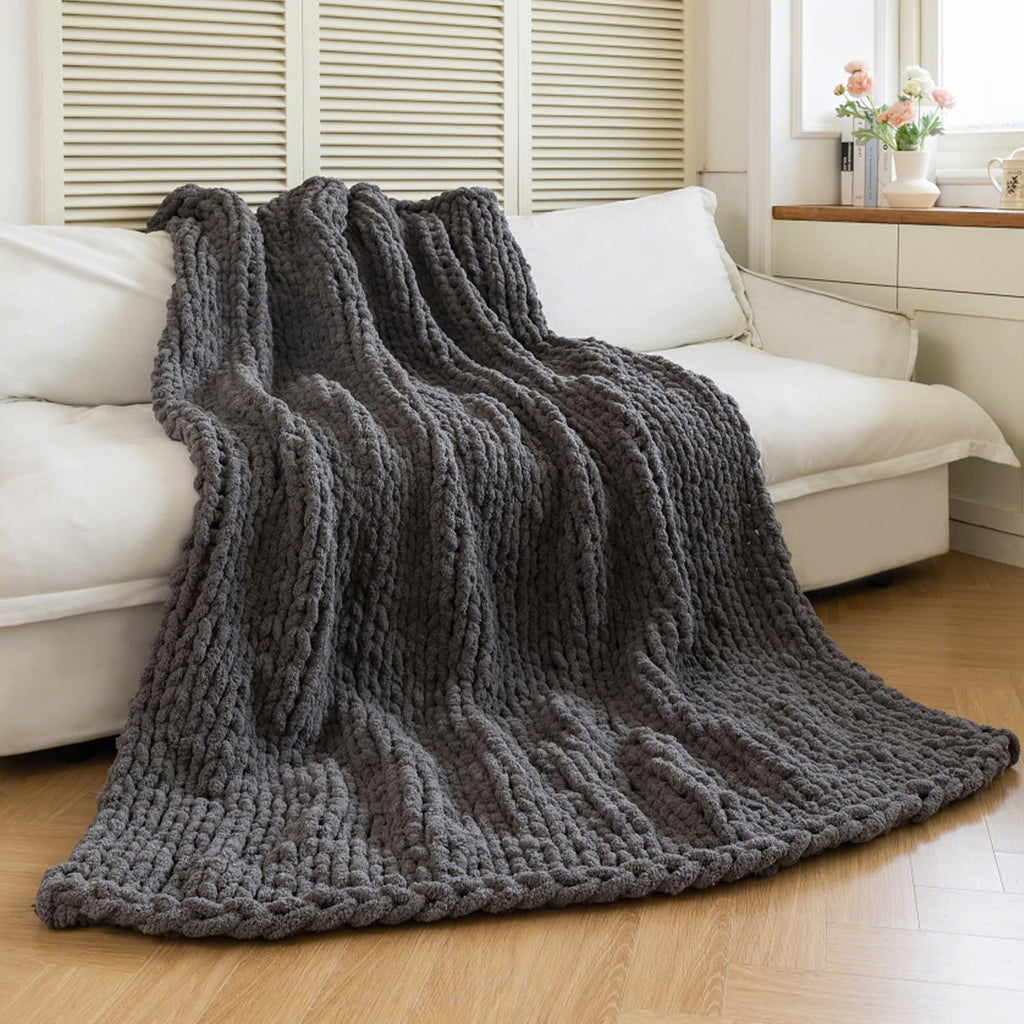 Chunky Knit Blanket - Luxury Soft Cozy 60 * 80 Throw Blanket, 100% Handmade Chenille Yarn Woven Blanket for Couch, Sofa, Home Decor, Gift - Machine Washable (Cream, 60 * 80)