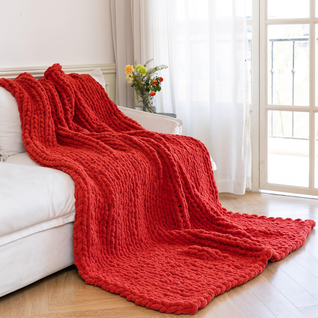 Chunky Knit Blanket - Luxury Soft Cozy 60 * 80 Throw Blanket, 100% Handmade Chenille Yarn Woven Blanket for Couch, Sofa, Home Decor, Gift - Machine Washable (Cream, 60 * 80)