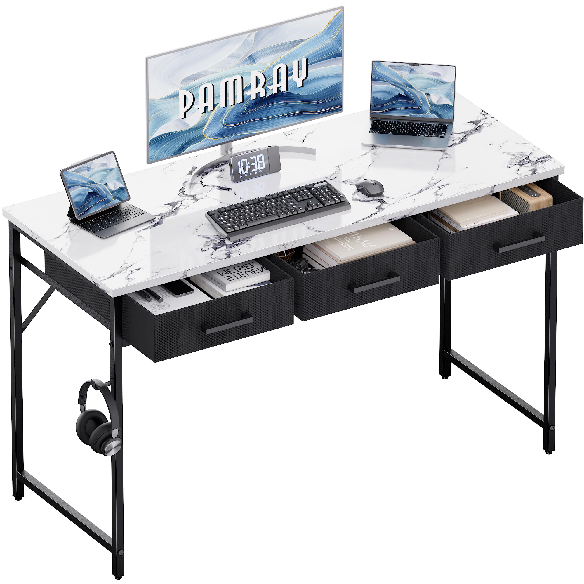 Pamray 32 Inch Small Computer Desk with 2 Drawers for Bedroom Study Writing Home Office Table for Small Spaces Black