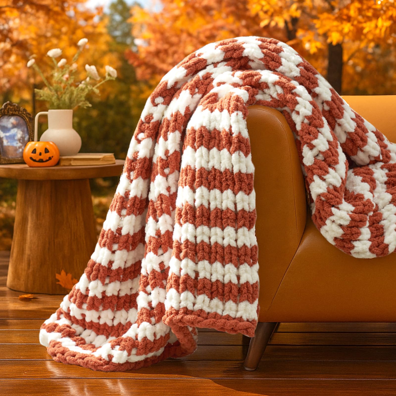 Amélie Home Chunky Knit Throw Blanket for Couch, Soft Chenille Handmade Crochet Throw Rope Knit Blanket for Bed, 40"x50", Ivory