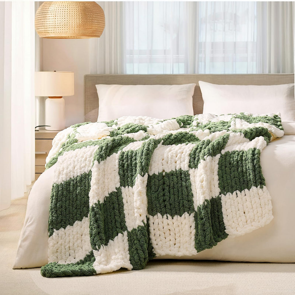 L'AGRATY Chunky Knit Blanket Throw,Soft Chenille Yarn Throw Blanket 50x60，Handmade Cable Knit Crochet Blanket,Large Knit Blankets Chunky Yarn,Rope Knot Throw Blanket for Couch Sofa Bed Home Decor