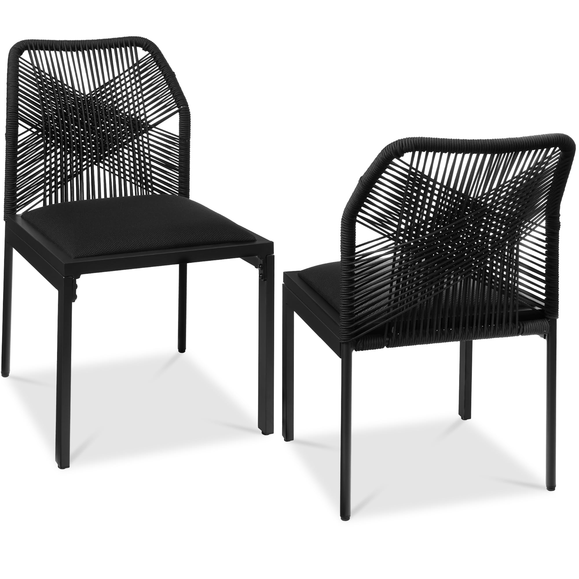 Best Choice Products Set of 2 Indoor/Outdoor Modern Dining Kitchen Chairs, All-Weather Rope Woven Design, Padded Cushions, Aluminum Frame for Dining Room, Living Room - Gray/Meteor