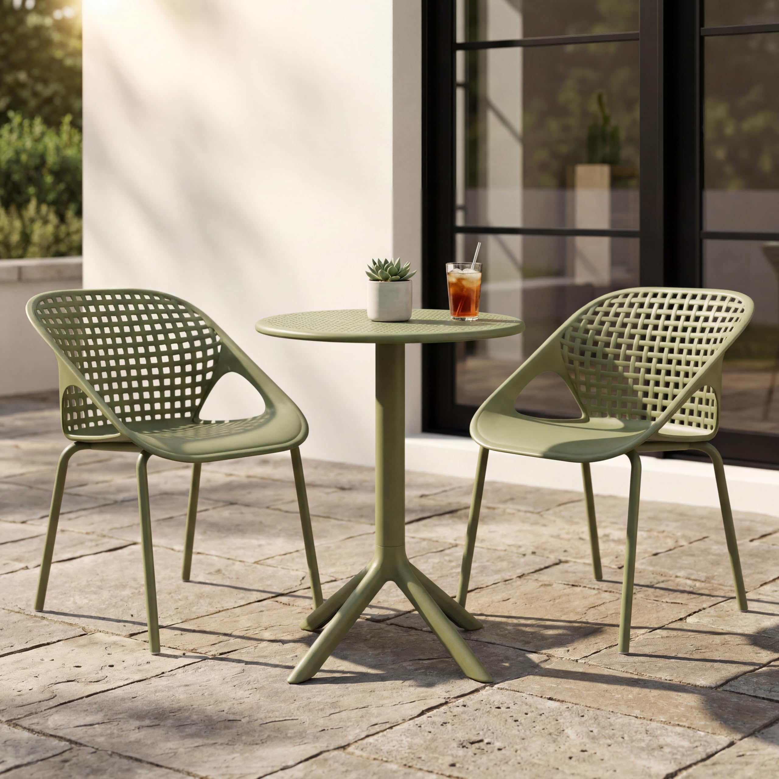 Merax Patio Dining Chairs Set of 2, Outdoor Rattan Dining Chairs for Garden, Poolside, Backyard, Balcony,Light Brown