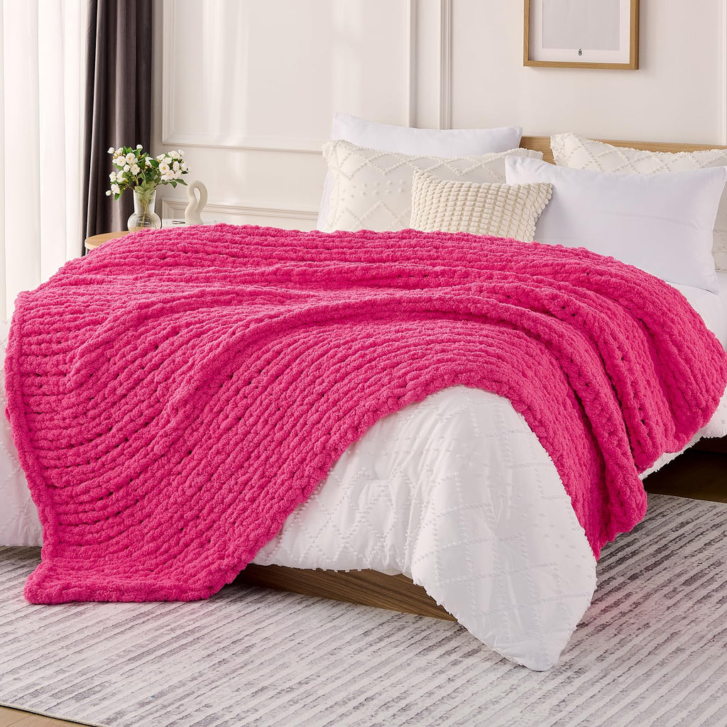 L'AGRATY Chunky Knit Blanket Throw,Soft Chenille Yarn Throw Blanket 50x60，Handmade Cable Knit Crochet Blanket,Large Knit Blankets Chunky Yarn,Rope Knot Throw Blanket for Couch Sofa Bed Home Decor