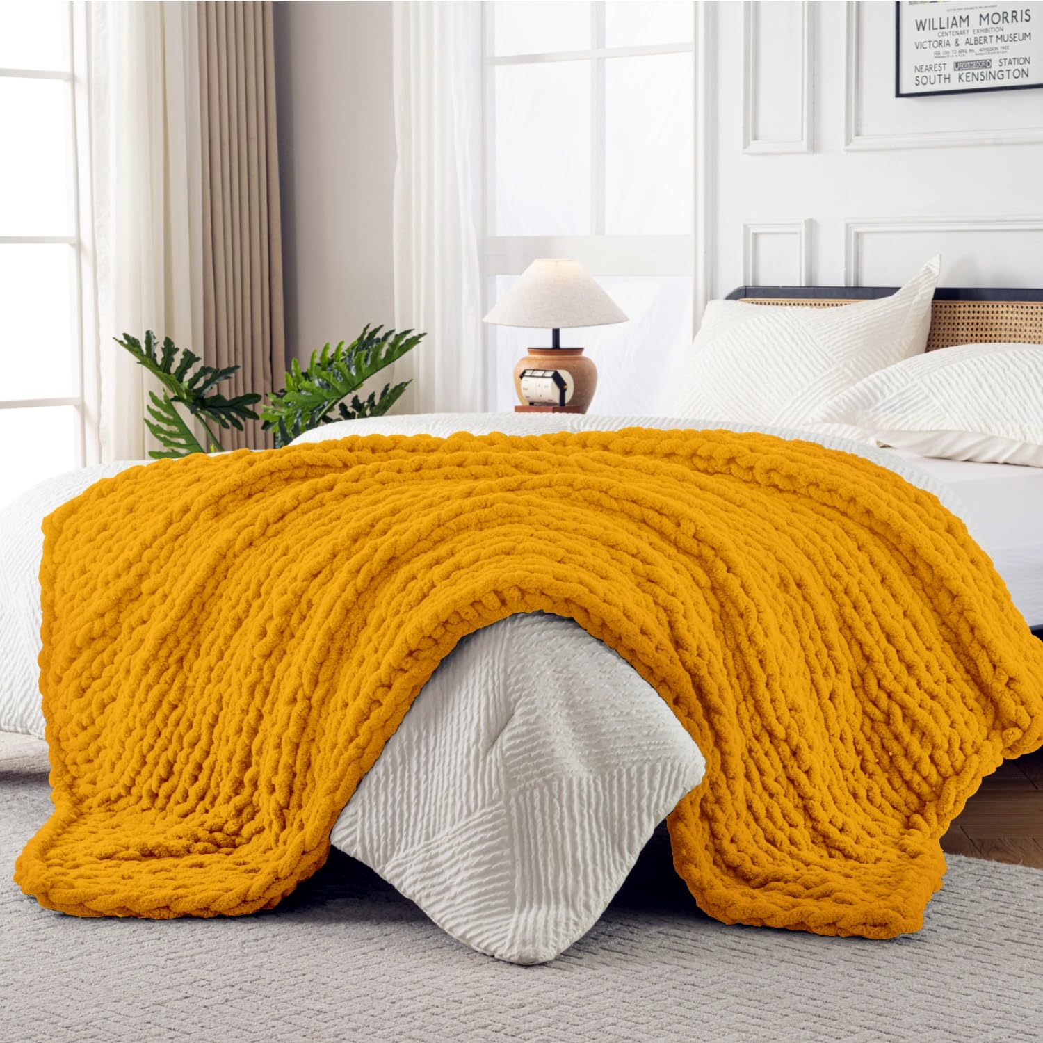 Ultra Soft Chunky Knit Throw Blanket 50x70 Hand Knitted Warm Chenille Throw Blanket, Home Decor Soft Thick Yarn Cable Knit Blanket Breathable Fleece Banket Christmas for Couch Bed Sofa Best Gift