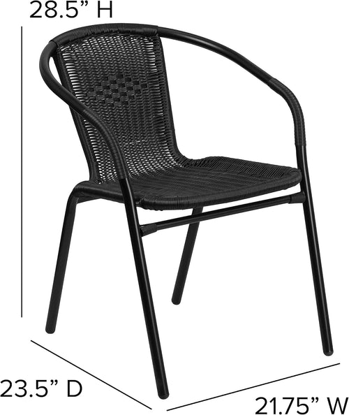 BizChair Set of 2 Commercial Grade Black Rattan Indoor-Outdoor Restaurant Stack Chairs