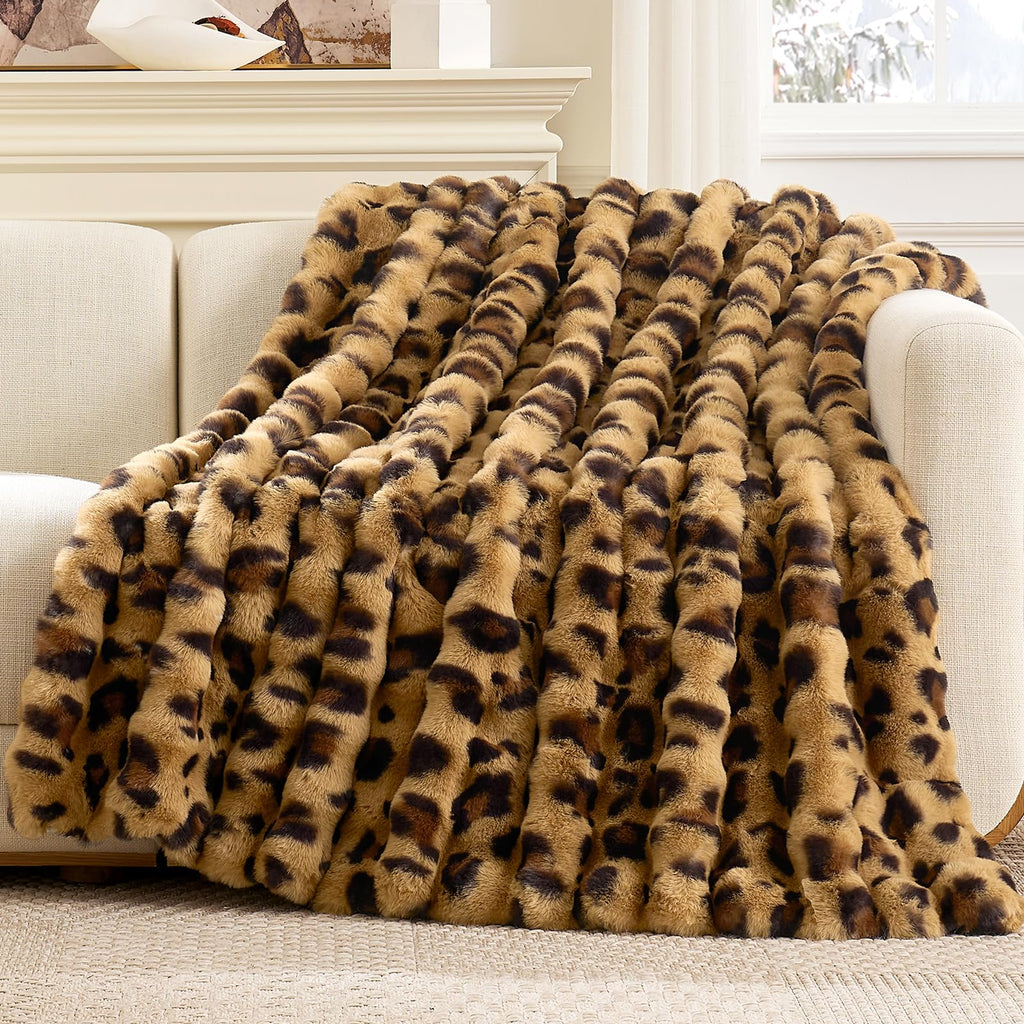 Cozy Bliss Faux Fur Throw Blanket for Couch, Fuzzy Soft Plush Thick Bubble Blanket for Sofa Bedroom Living Room, 50 * 60 Inches Cream White