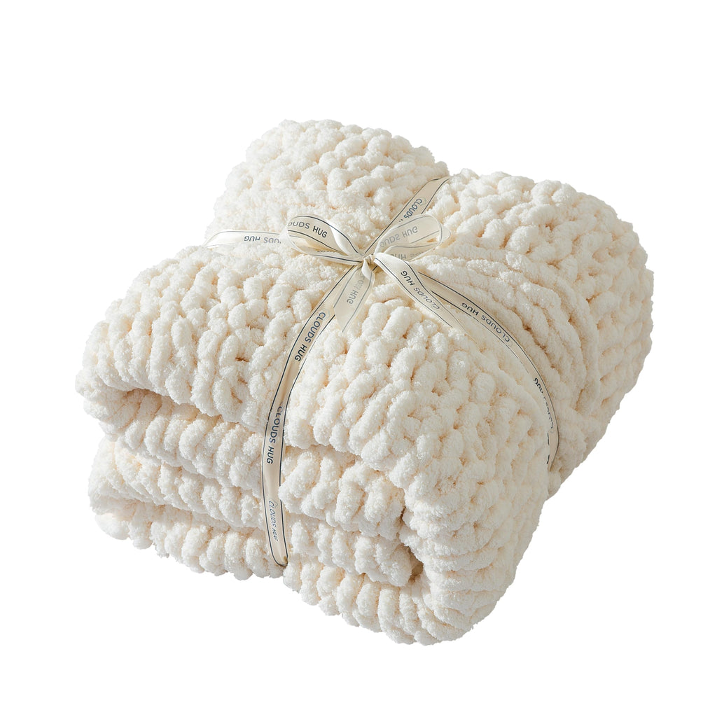 Chunky Knit Blanket Throw - 100% Hand Knitted Chunky Soft Throw Blanket for Couch, Thick and Warm Blanket for Winter, Purple, 50x60 Inches