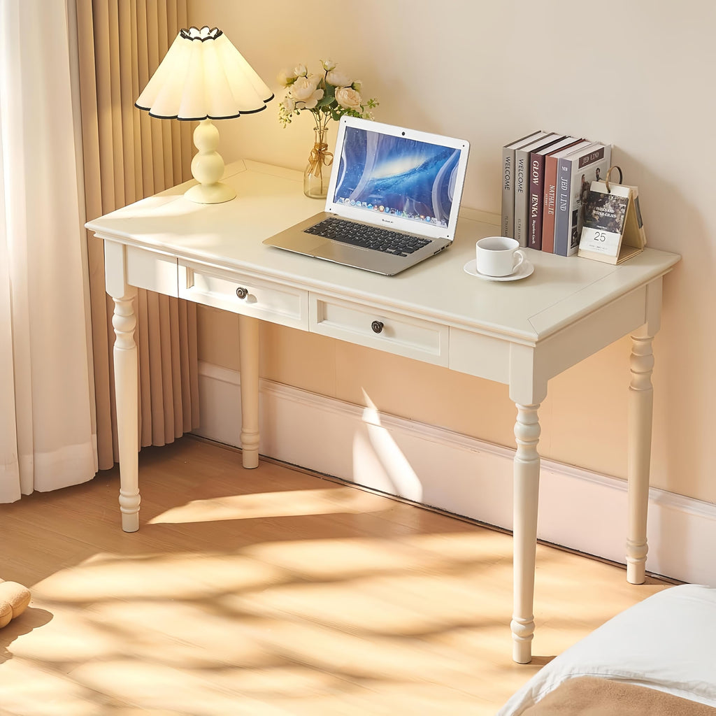 Walnut Writing Desks with Drawers, 47" Solid Wood French Country Style Computer Desk for Home Office, Living Room Study or Workspace