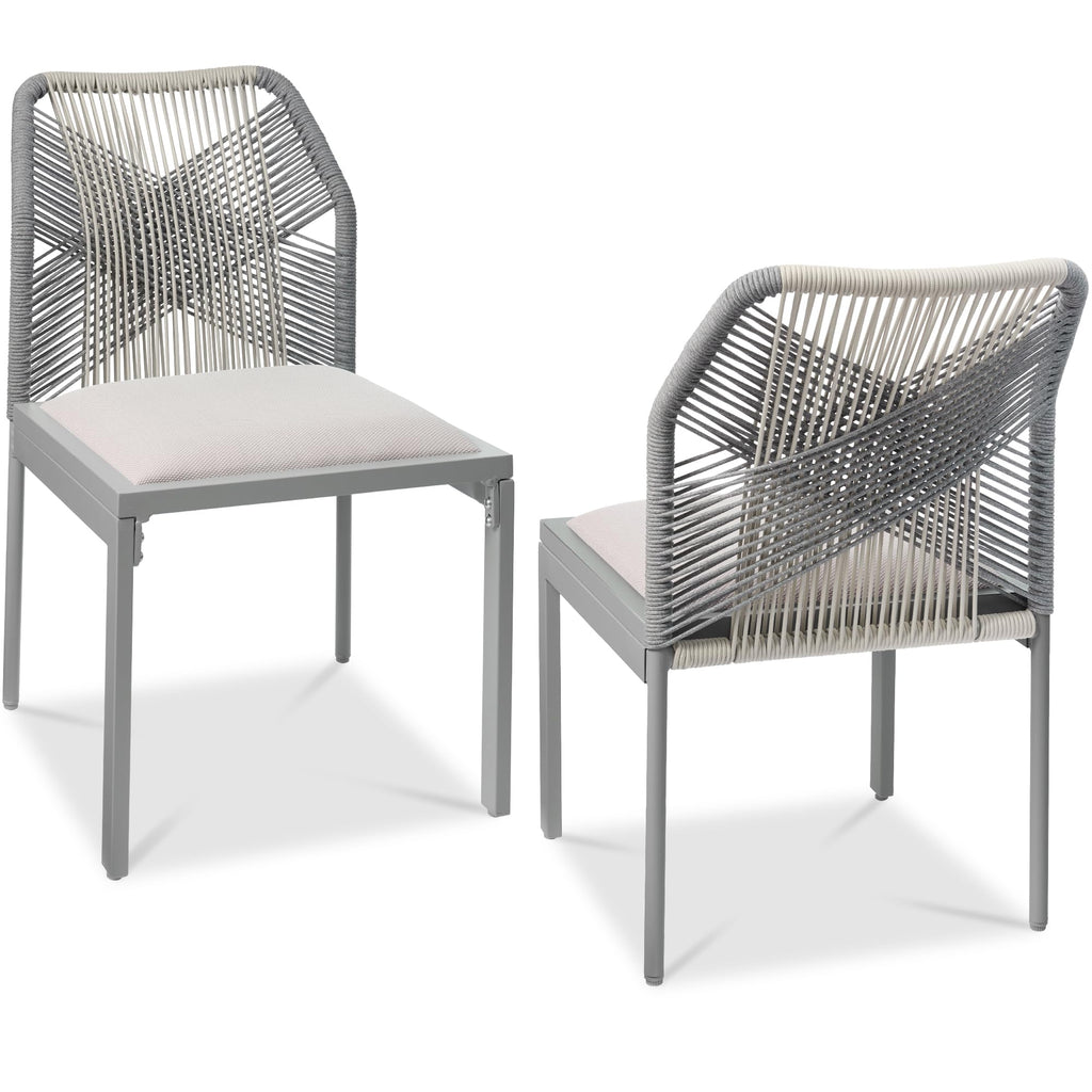 Best Choice Products Set of 2 Indoor/Outdoor Modern Dining Kitchen Chairs, All-Weather Rope Woven Design, Padded Cushions, Aluminum Frame for Dining Room, Living Room - Gray/Meteor