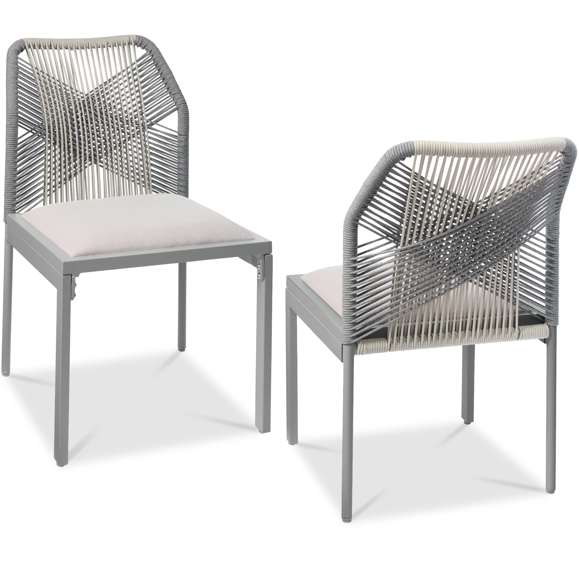 Best Choice Products Set of 2 Indoor/Outdoor Modern Dining Kitchen Chairs, All-Weather Rope Woven Design, Padded Cushions, Aluminum Frame for Dining Room, Living Room - Gray/Meteor