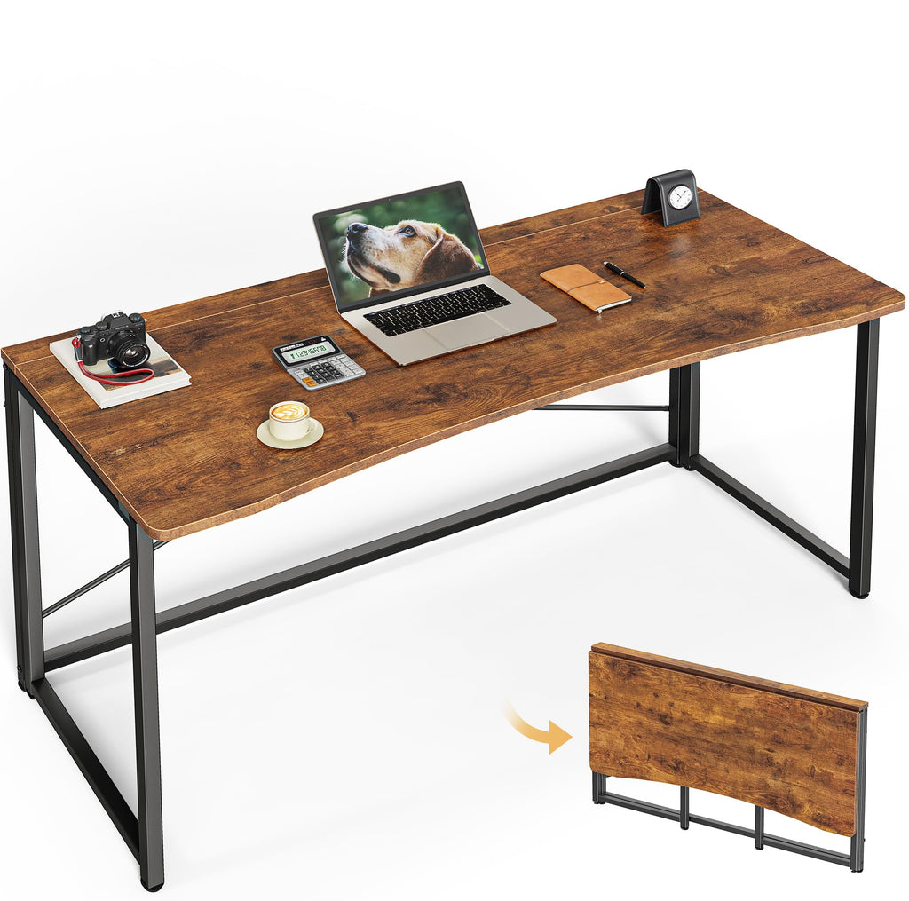 Huuger Folding Desk for Small Spaces, 31.5 Inch Foldable Computer Table, for Home Office, Study, Bedroom, Dorm, Space Saving, Small Writing Work Office Computer Desk, Easy to Fold, Rustic Brown