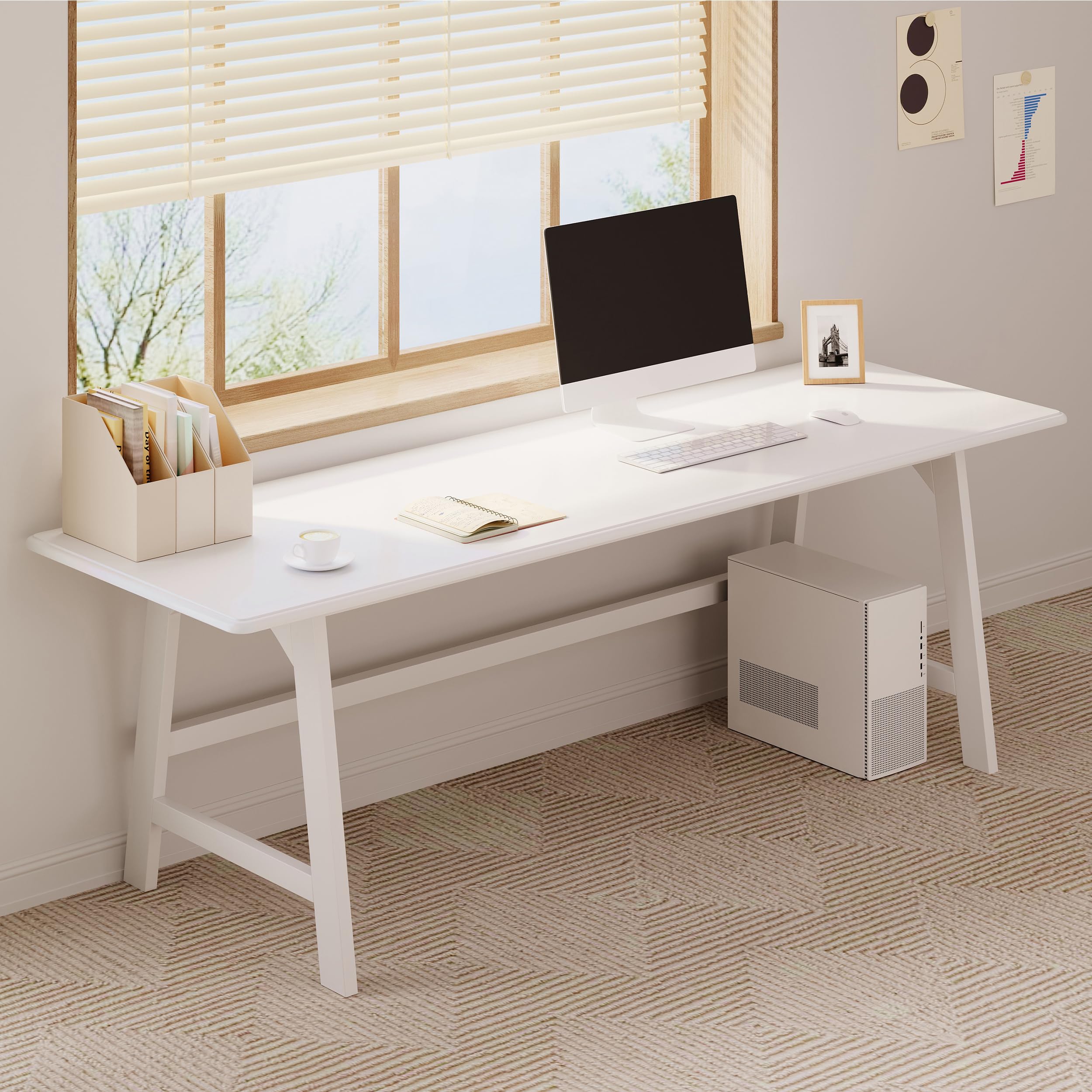 IOTXY Solid Wood Writing Table - 48" W x 24" D Minimalist Computer Desk for Home Office, Work, Study, Creativity, and PC Workstation, White