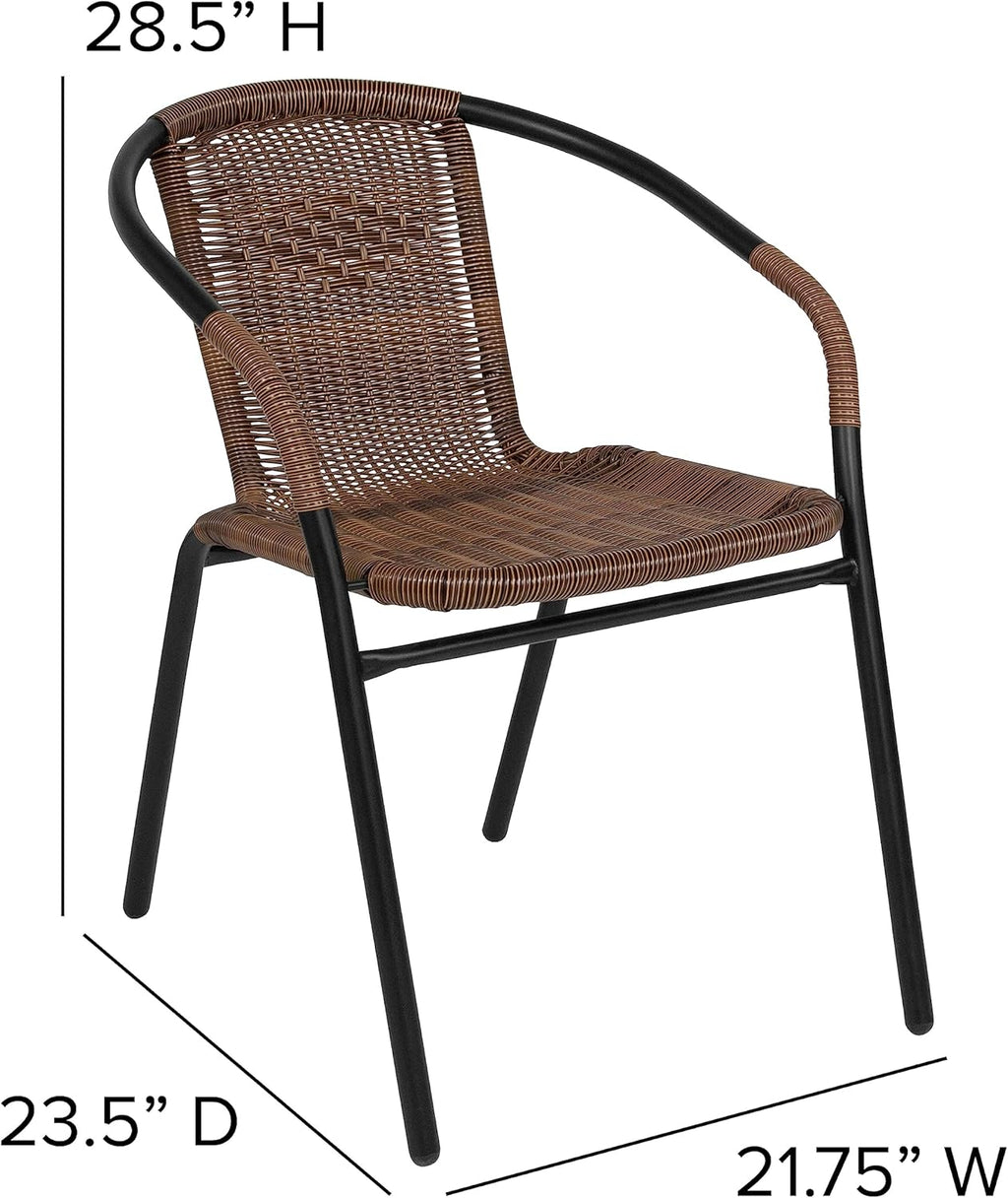 EMMA + OLIVER Set of 2 Modern PE Rattan Stack Chairs, Indoor/Outdoor Patio Dining Chairs, No Assembly Required, Brown