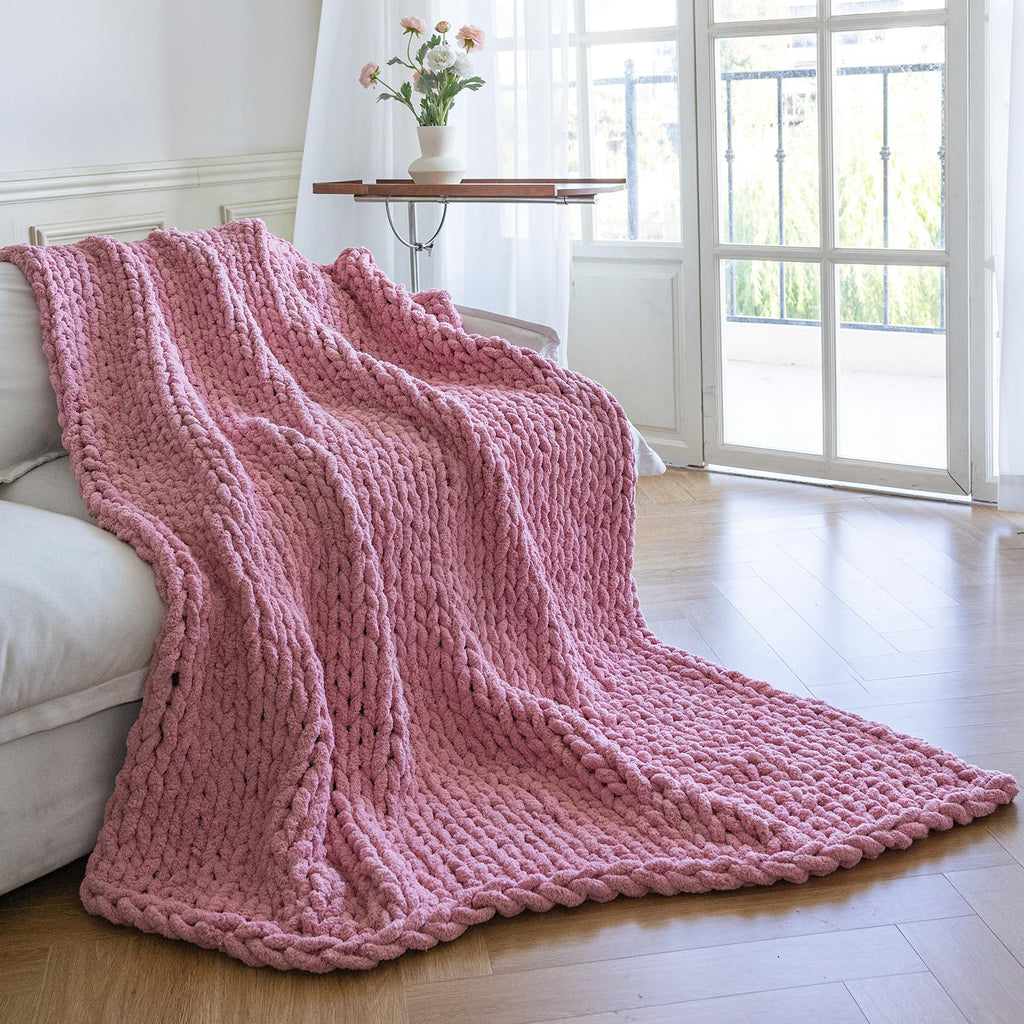 Chunky Knit Blanket - Luxury Soft Cozy 60 * 80 Throw Blanket, 100% Handmade Chenille Yarn Woven Blanket for Couch, Sofa, Home Decor, Gift - Machine Washable (Cream, 60 * 80)