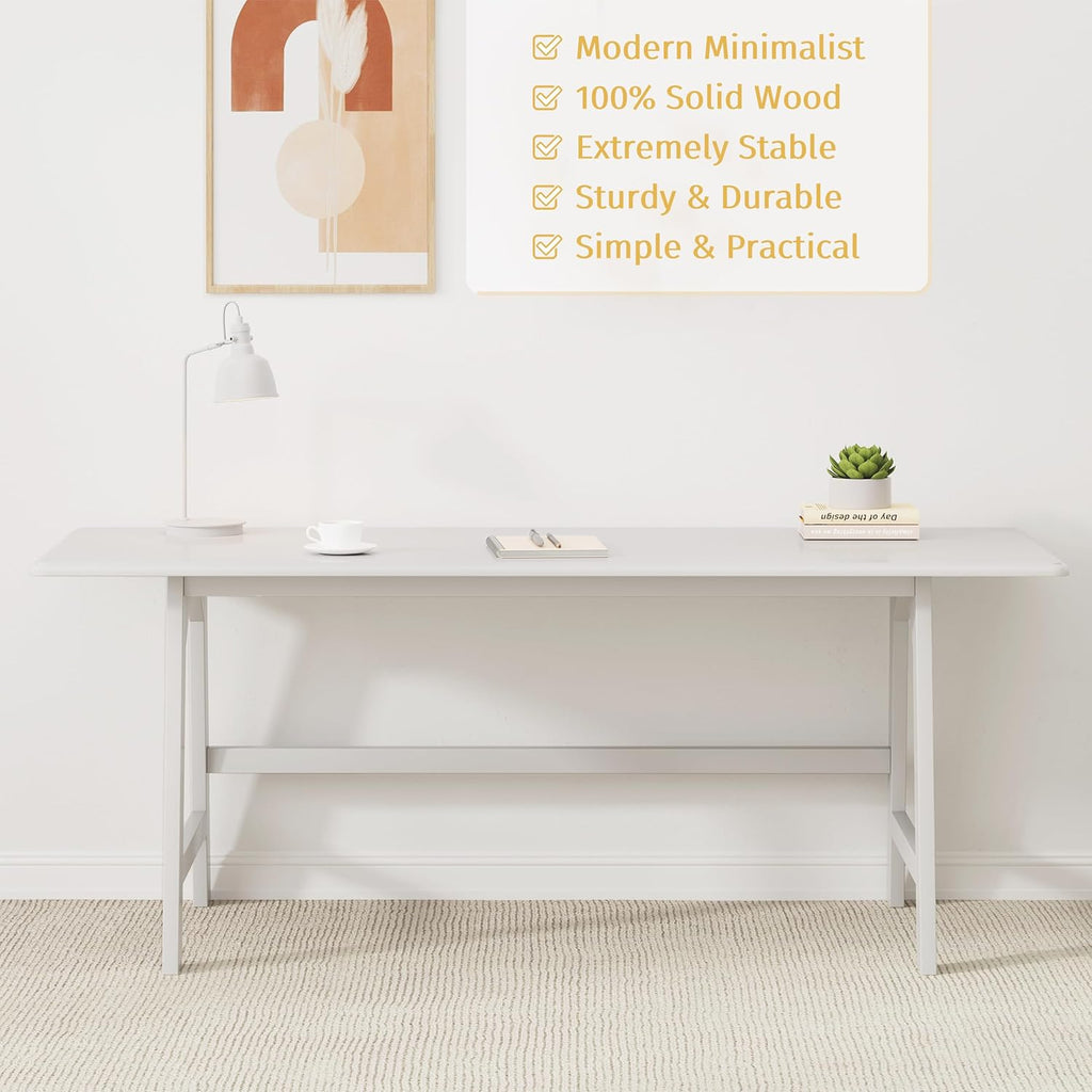IOTXY Solid Wood Writing Table - 48" W x 24" D Minimalist Computer Desk for Home Office, Work, Study, Creativity, and PC Workstation, White